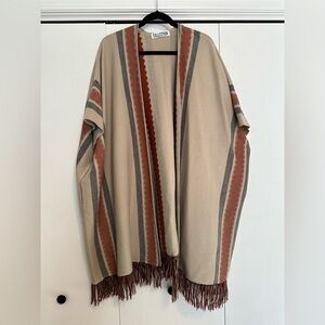 Collection Striped Fringe Open Poncho